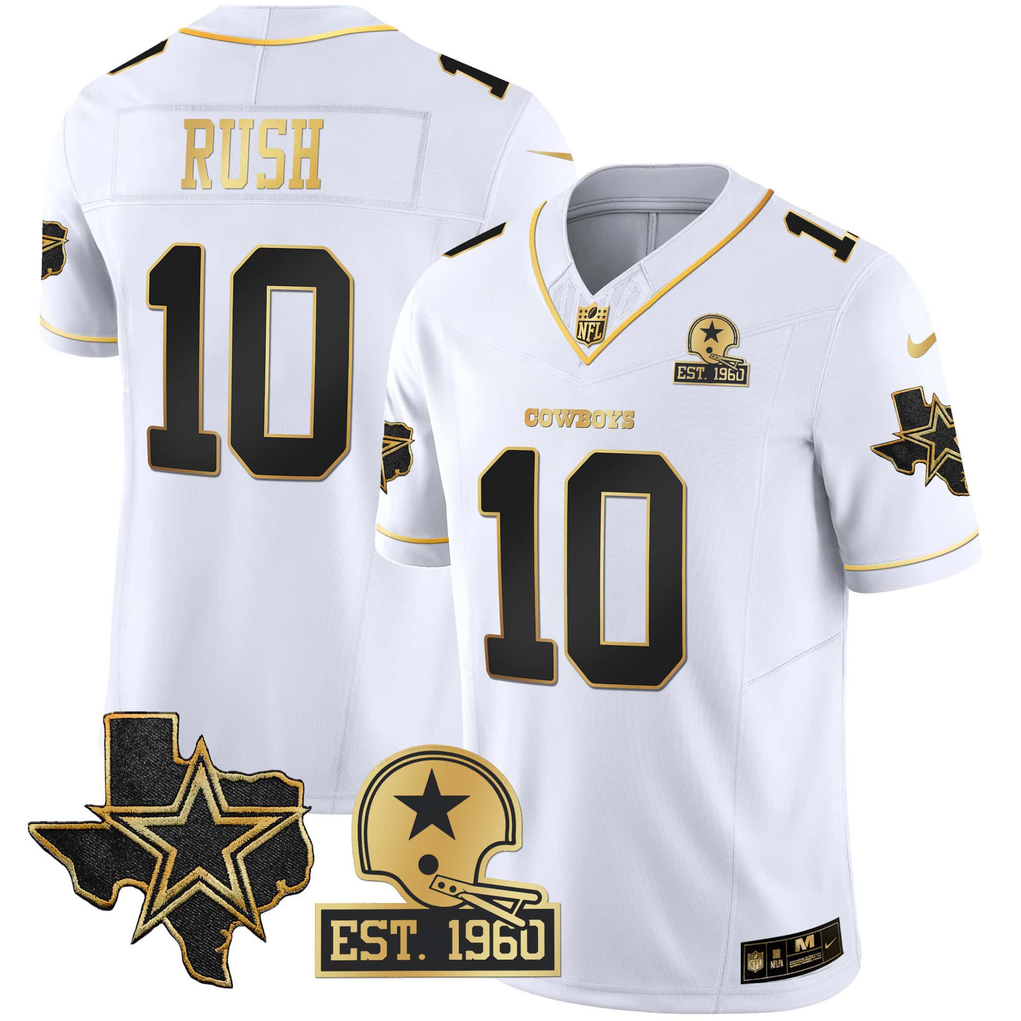 Men Dallas Cowboys #10 Rush White Gold 2024 Nike Patch Vapor NFL Jersey